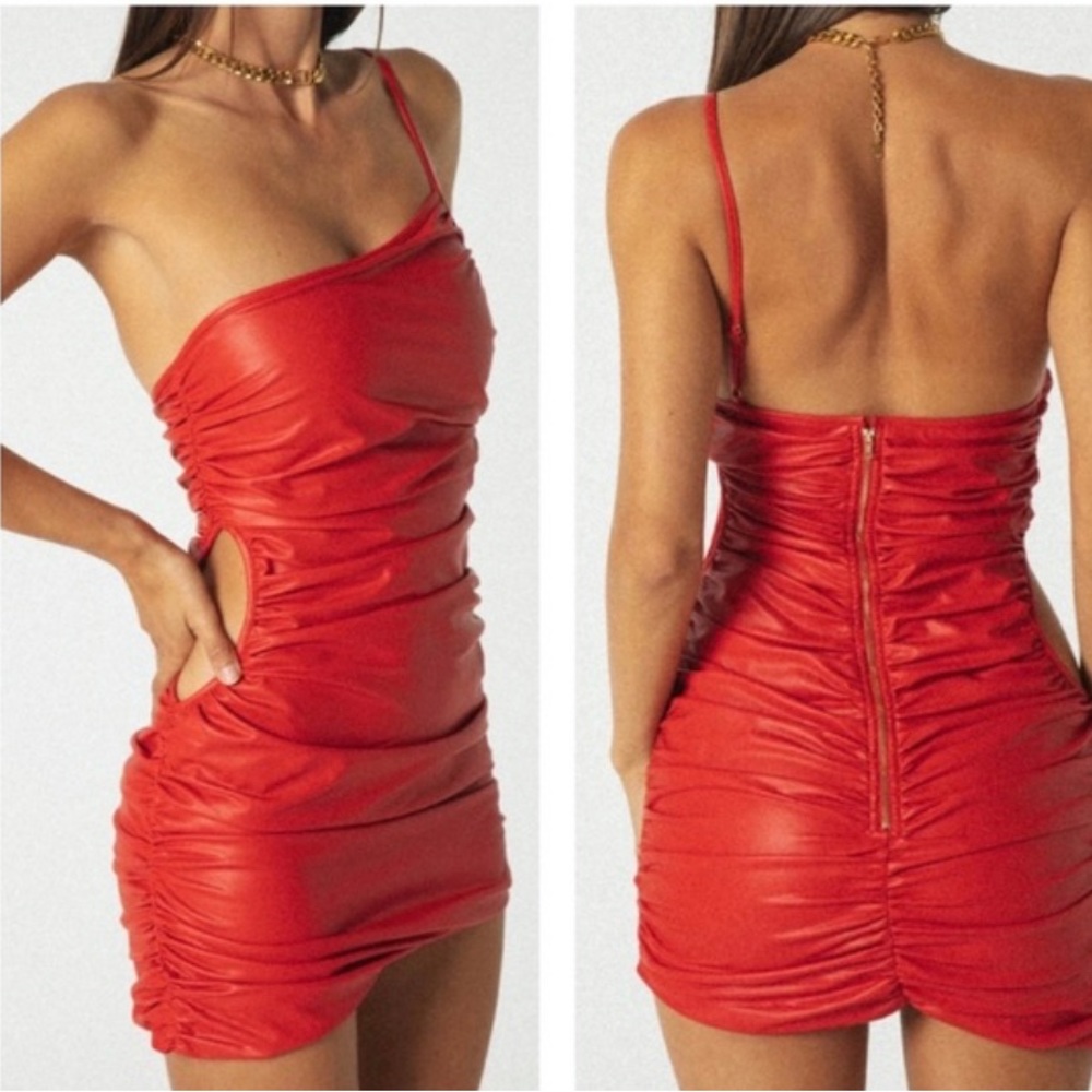 Red leather dress with tags
